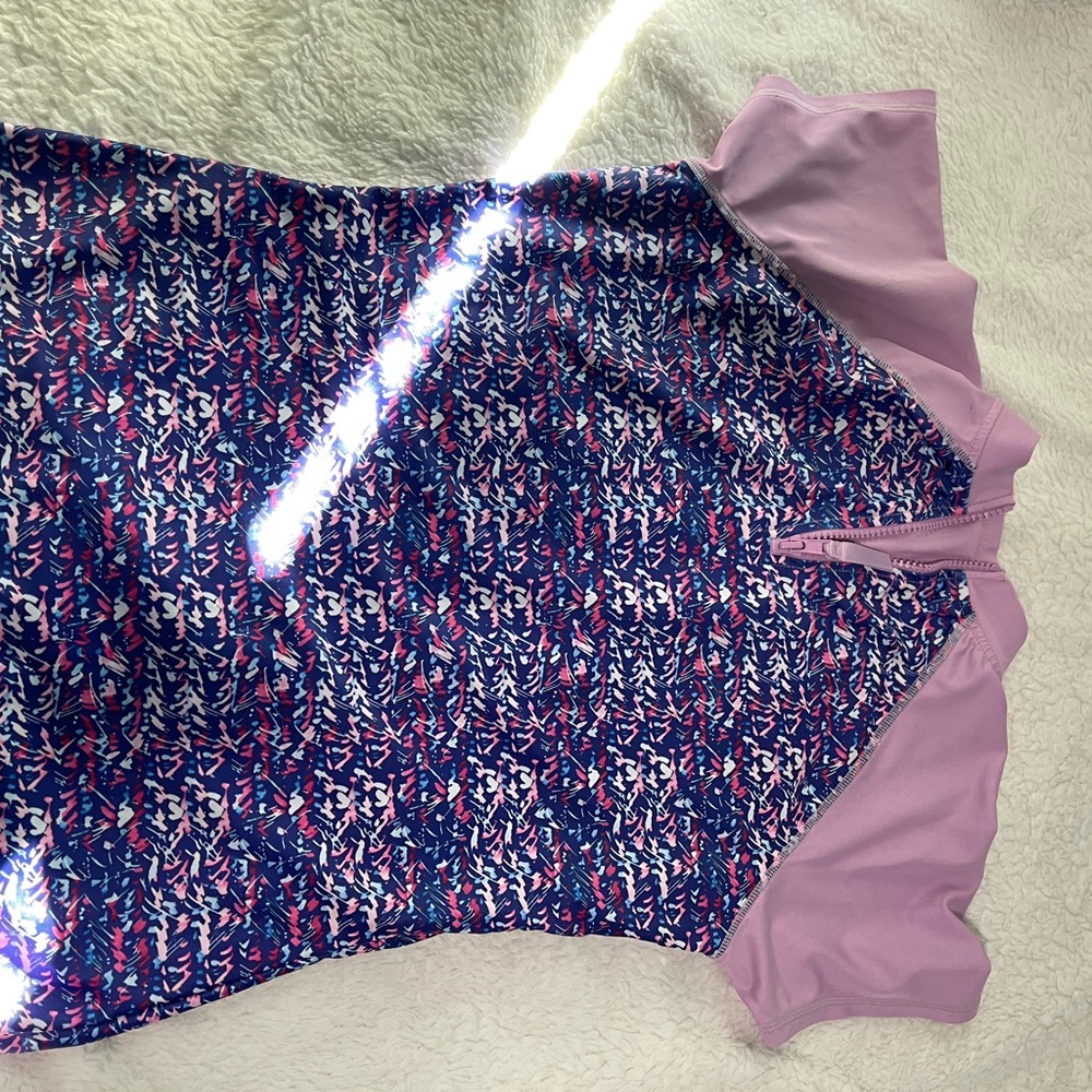 Eddie Bauer Girls' Lavender and Navy Printed Rash Guard